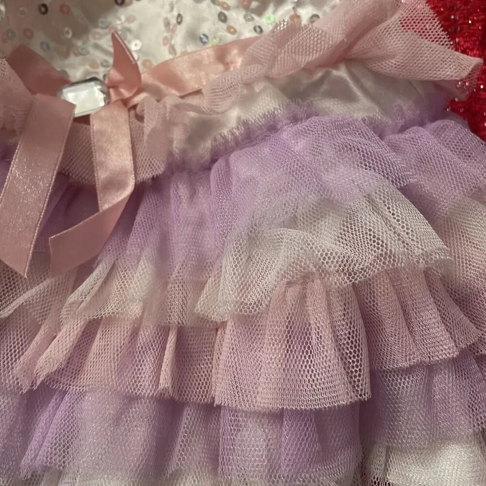 Build A Bear Workshop- Pink Lavender White Tulle Sparkle dress  Butterfly Shoes